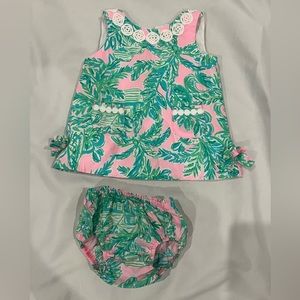 Lilly Pulitzer Classic Shift Baby Dress with Bloomers Pink Sand Paradi 3-6months